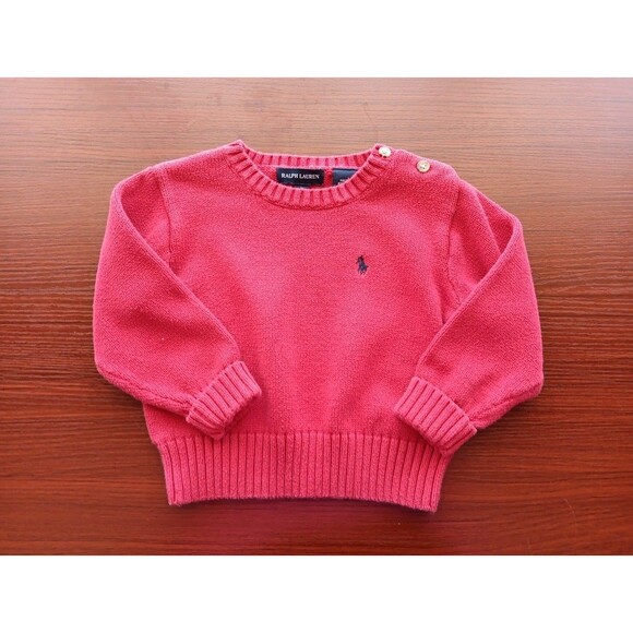 Ralph Lauren Crew Neck Sweater Baby Boy 12-24 Months Red 100% Cotton EUC - Picture 1 of 5